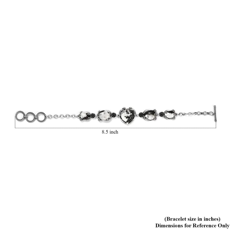 Artisan Crafted White Buffalo Toggle Clasp Heart Bracelet in Sterling Silver (7.25 In) 23.75 ctw
