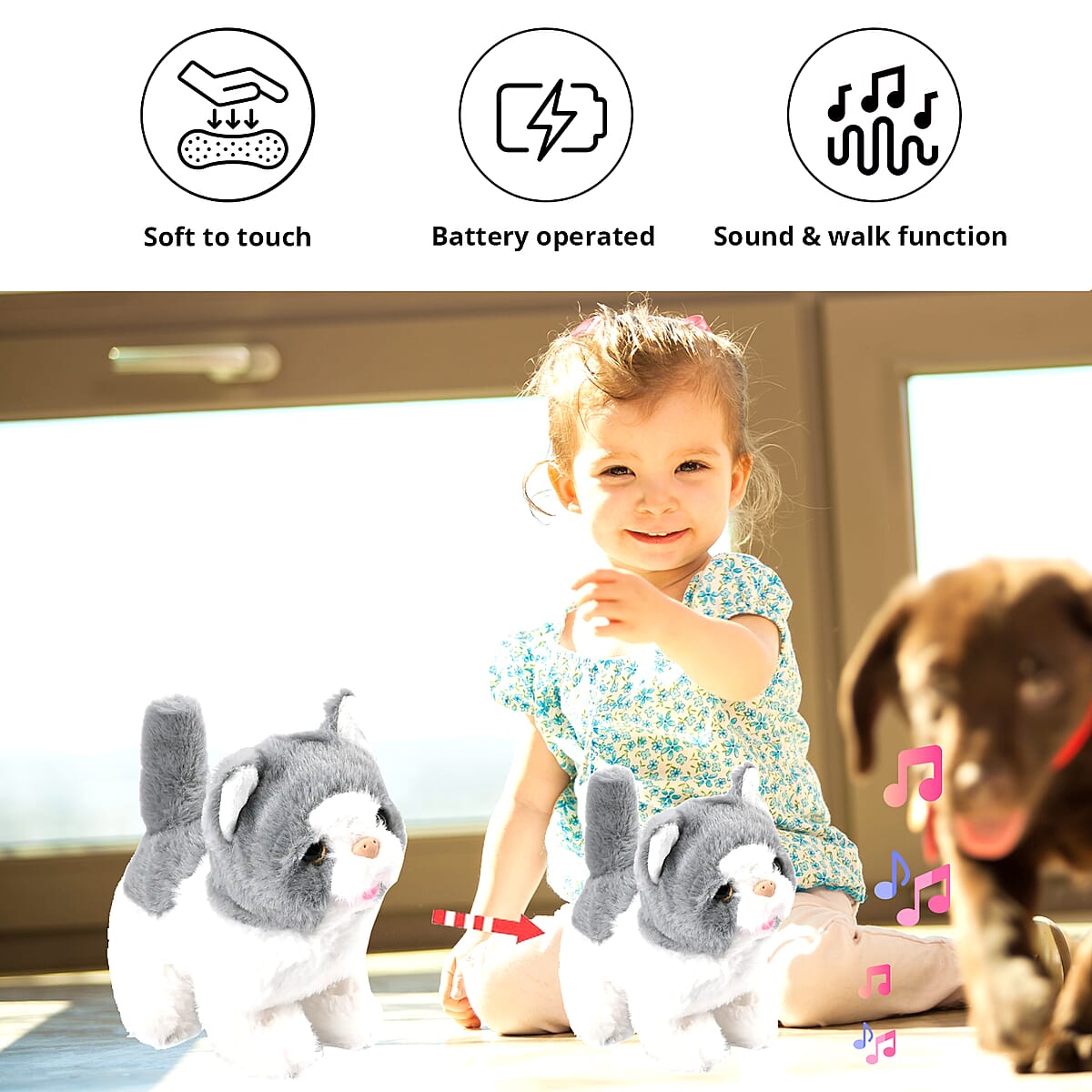 White and Gray Electric Plush Cat 2pcs Set (2xAA Battery Not Included) image number 1