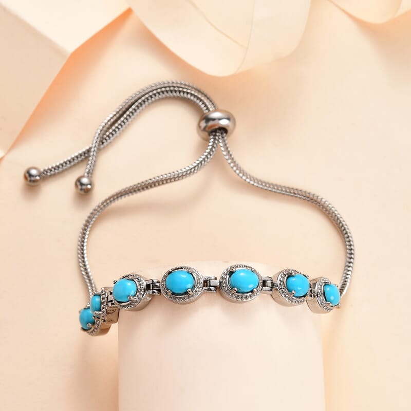 Sleeping Beauty Turquoise Bolo Bracelet in Stainless Steel 1.50 ctw