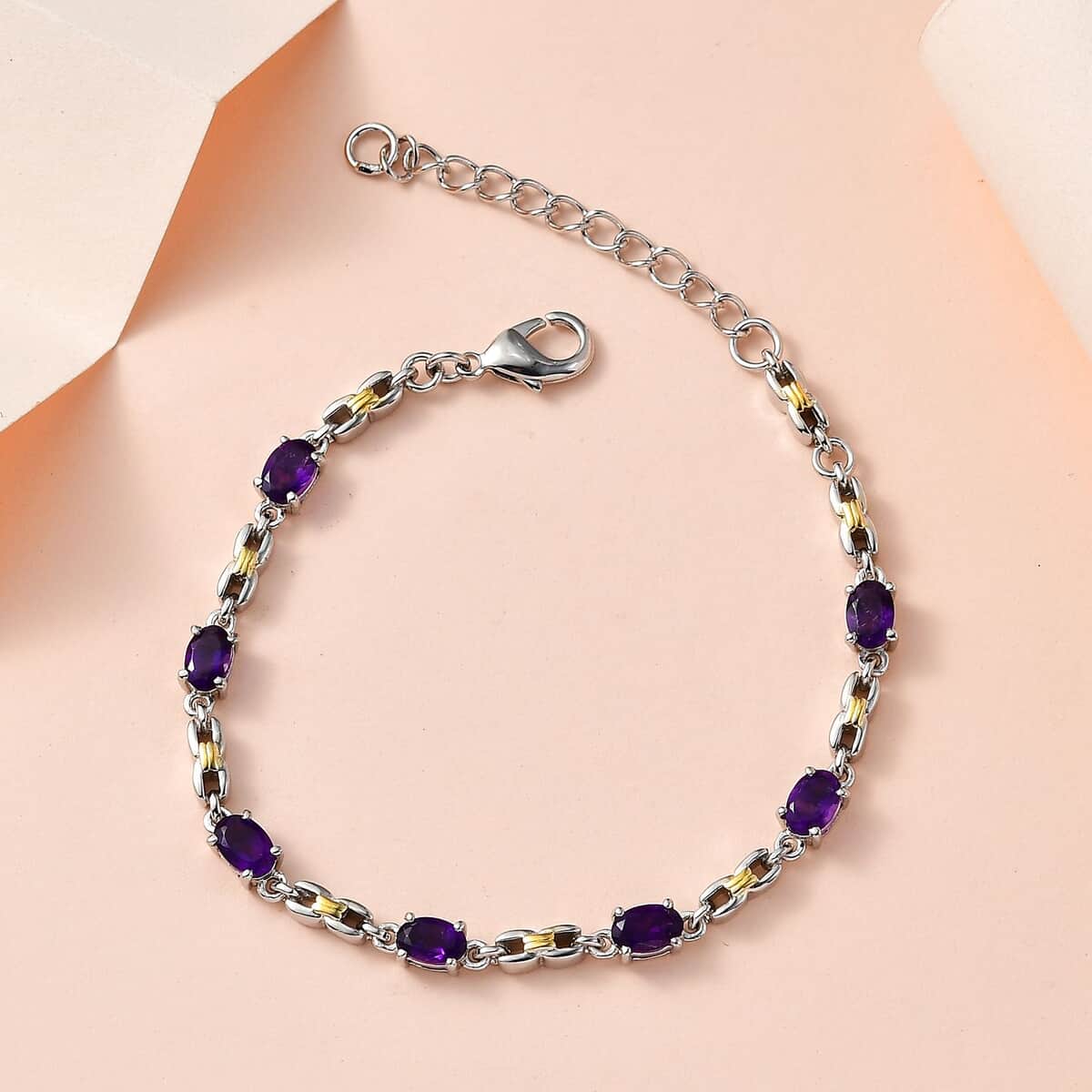 Karis African Amethyst Bracelet in 18K YG Plated and Platinum Bond (6.50-8.00In) 3.10 ctw image number 1