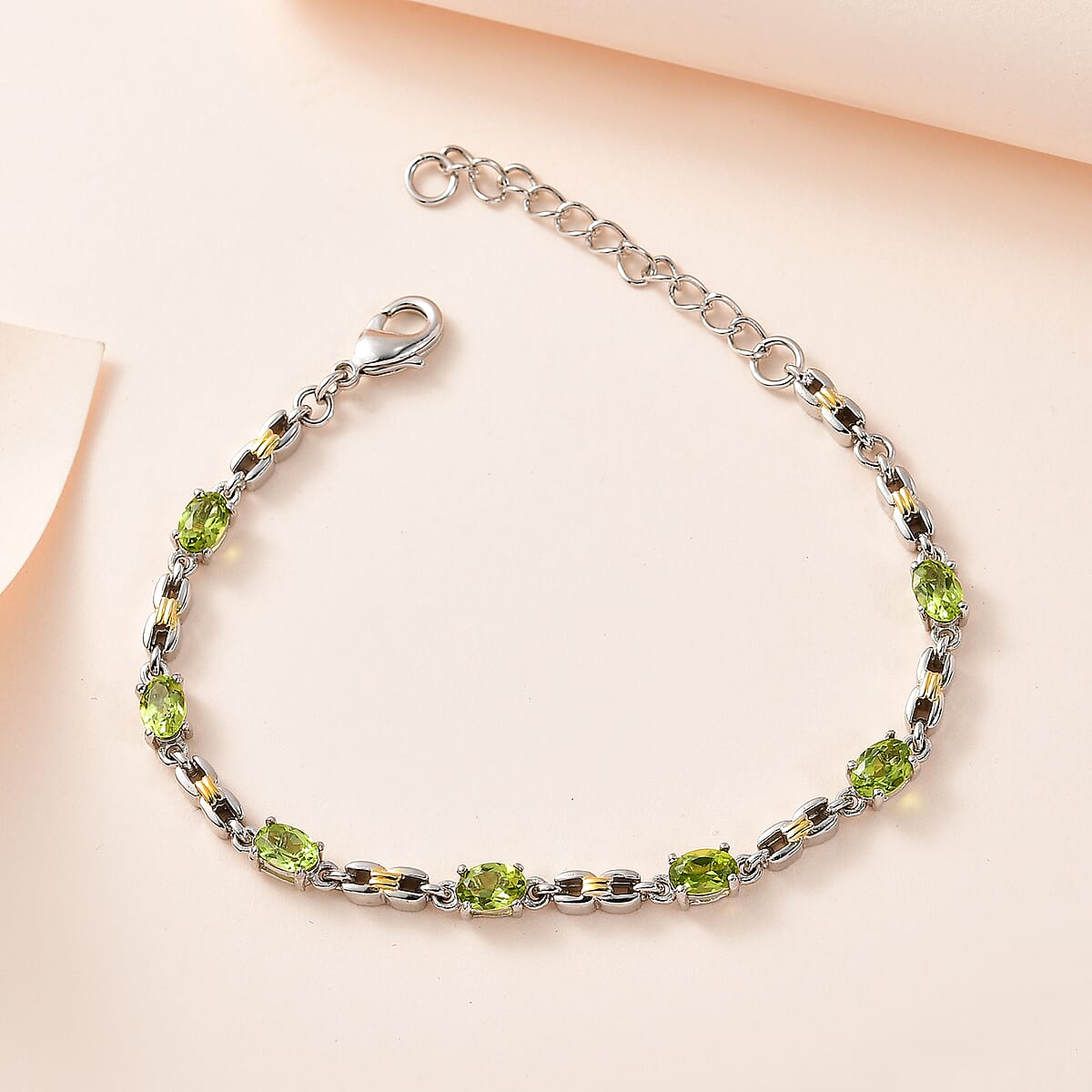 Karis Peridot 3.35 ctw Bracelet in 18K YG Plated and Platinum Bond (6.50-8.00In) image number 1