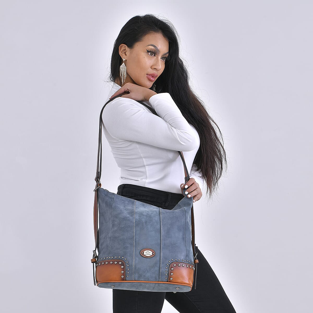 Blue Faux Leather Hobo Bag image number 1