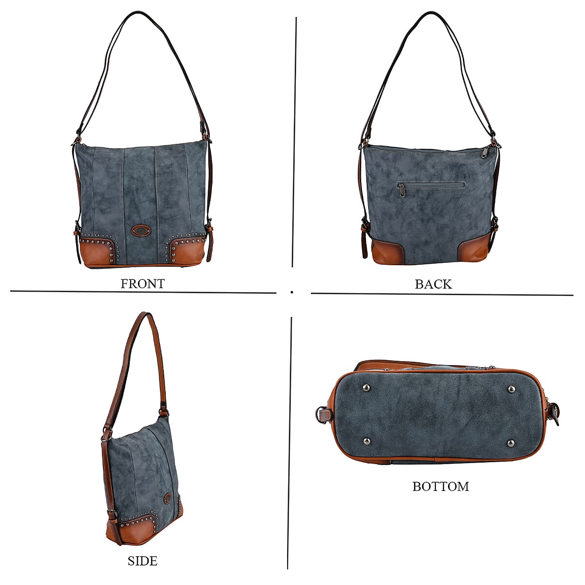 Blue Faux Leather Hobo Bag image number 3