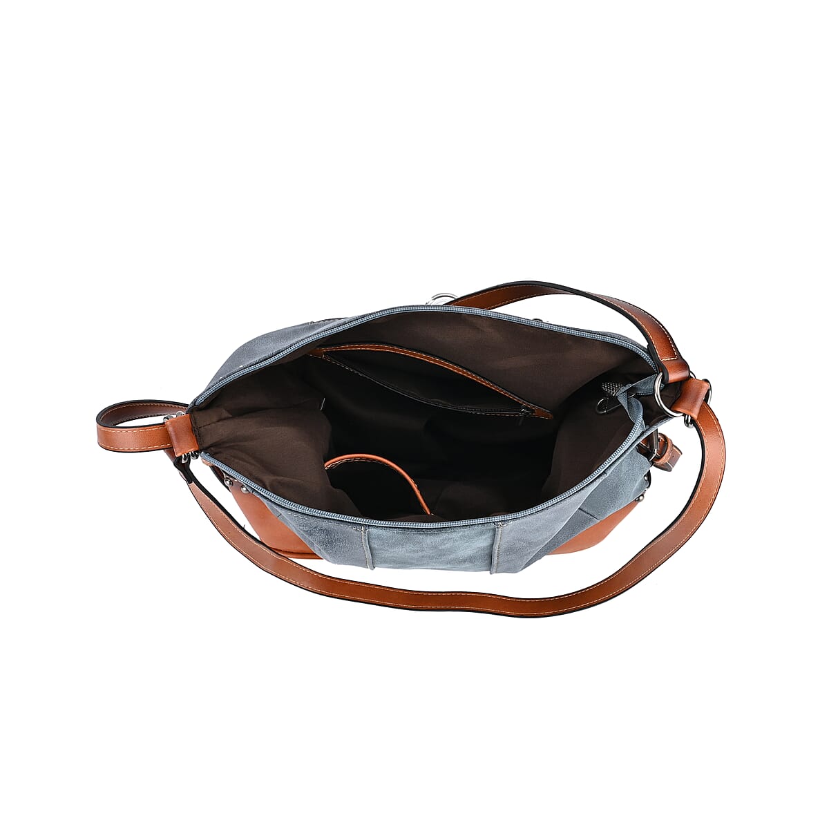 Blue Faux Leather Hobo Bag image number 5