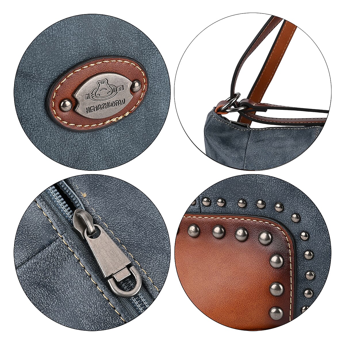 Blue Faux Leather Hobo Bag image number 6