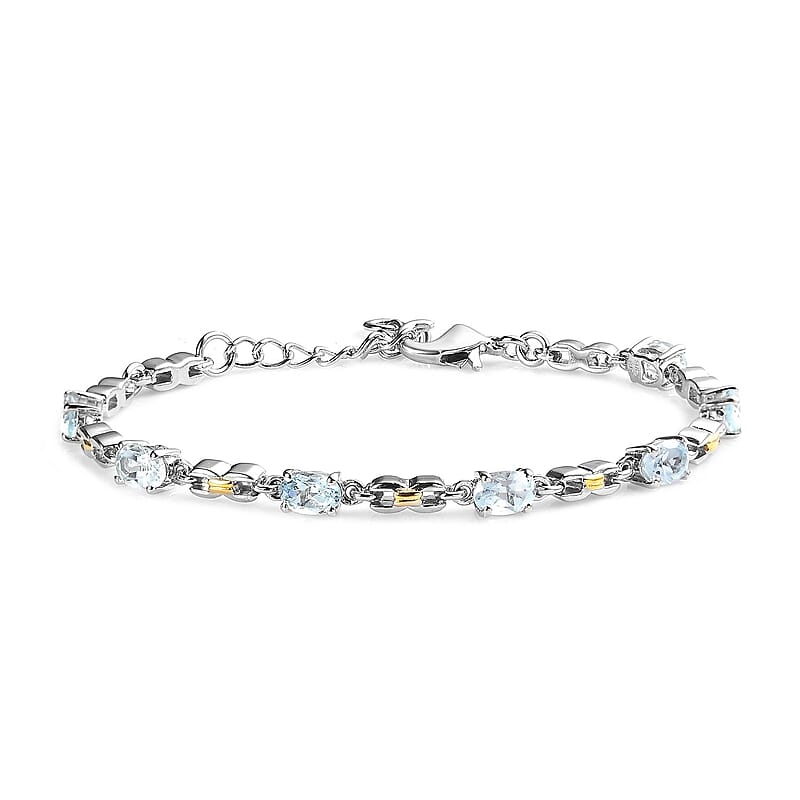 Karis Sky Blue Topaz Bracelet in 18K YG Plated and Platinum Bond (6.50-8.00In) 3.90 ctw