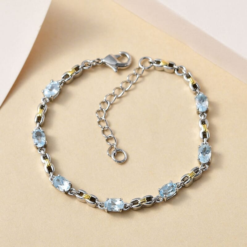 Karis Sky Blue Topaz Bracelet in 18K YG Plated and Platinum Bond (6.50-8.00In) 3.90 ctw