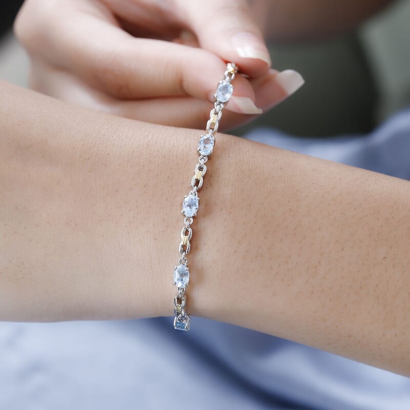 Karis Sky Blue Topaz Bracelet in 18K YG Plated and Platinum Bond (6.50-8.00In) 3.90 ctw
