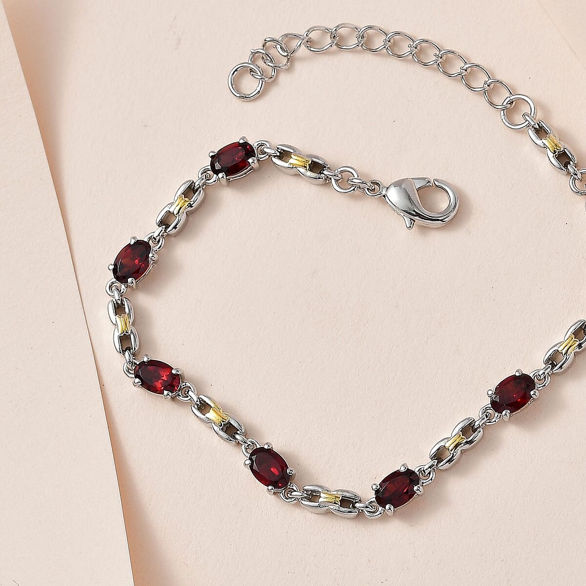 Karis Mozambique Garnet 3.65 ctw Bracelet in 18K YG Plated and Platinum Bond (6.50-8.00In) image number 1