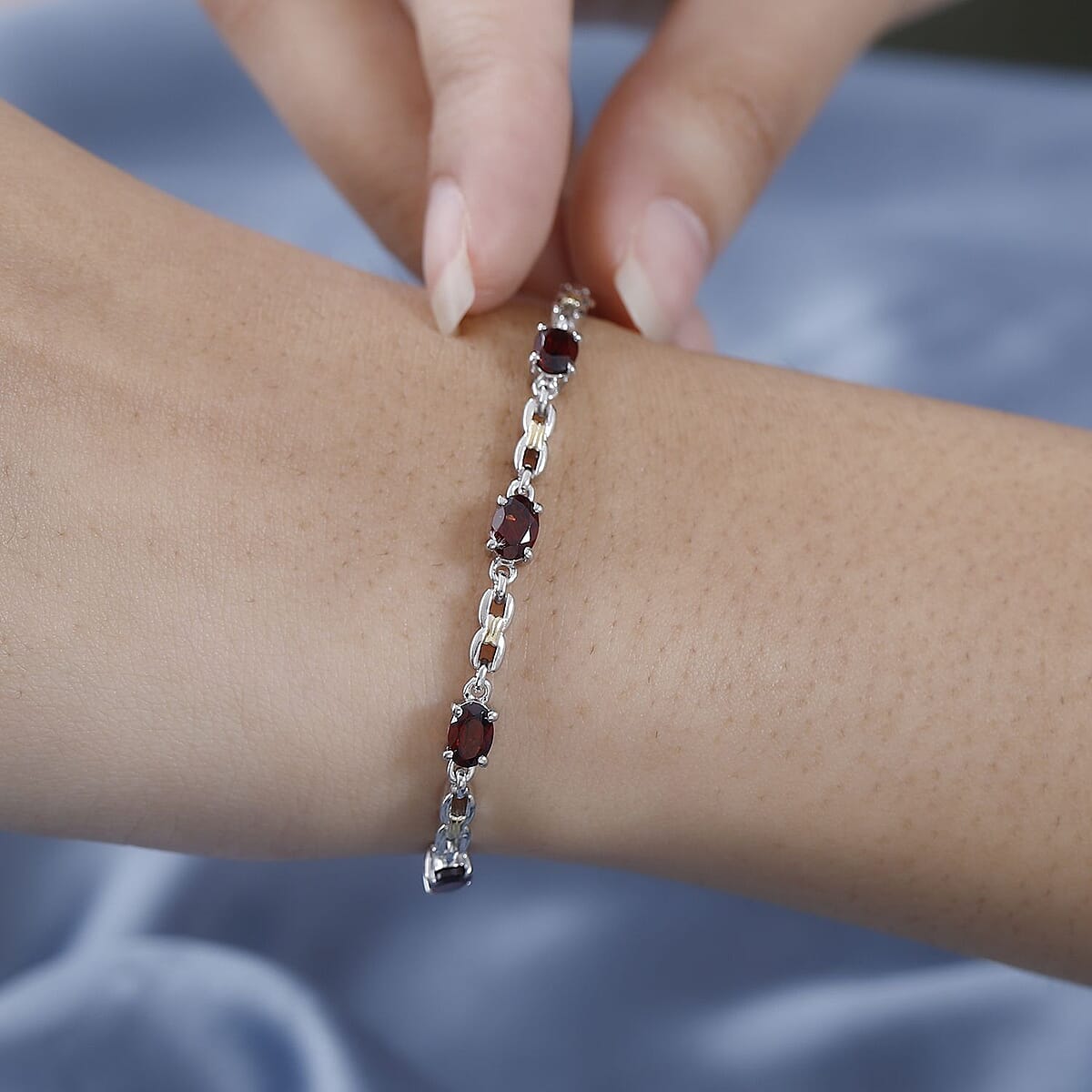 Karis Mozambique Garnet 3.65 ctw Bracelet in 18K YG Plated and Platinum Bond (6.50-8.00In) image number 2