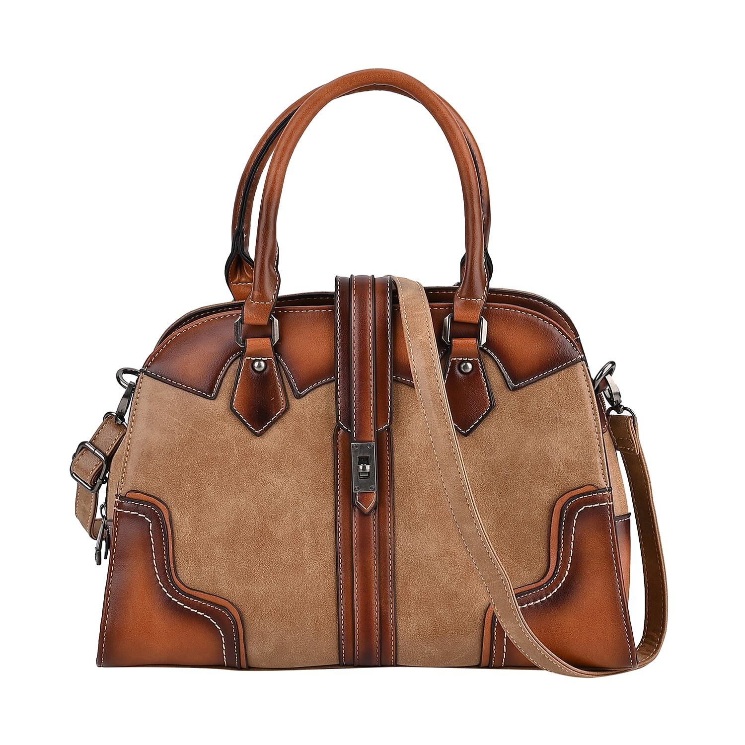 Khaki Faux Leather Crossbody Bag with Adjustable Strap