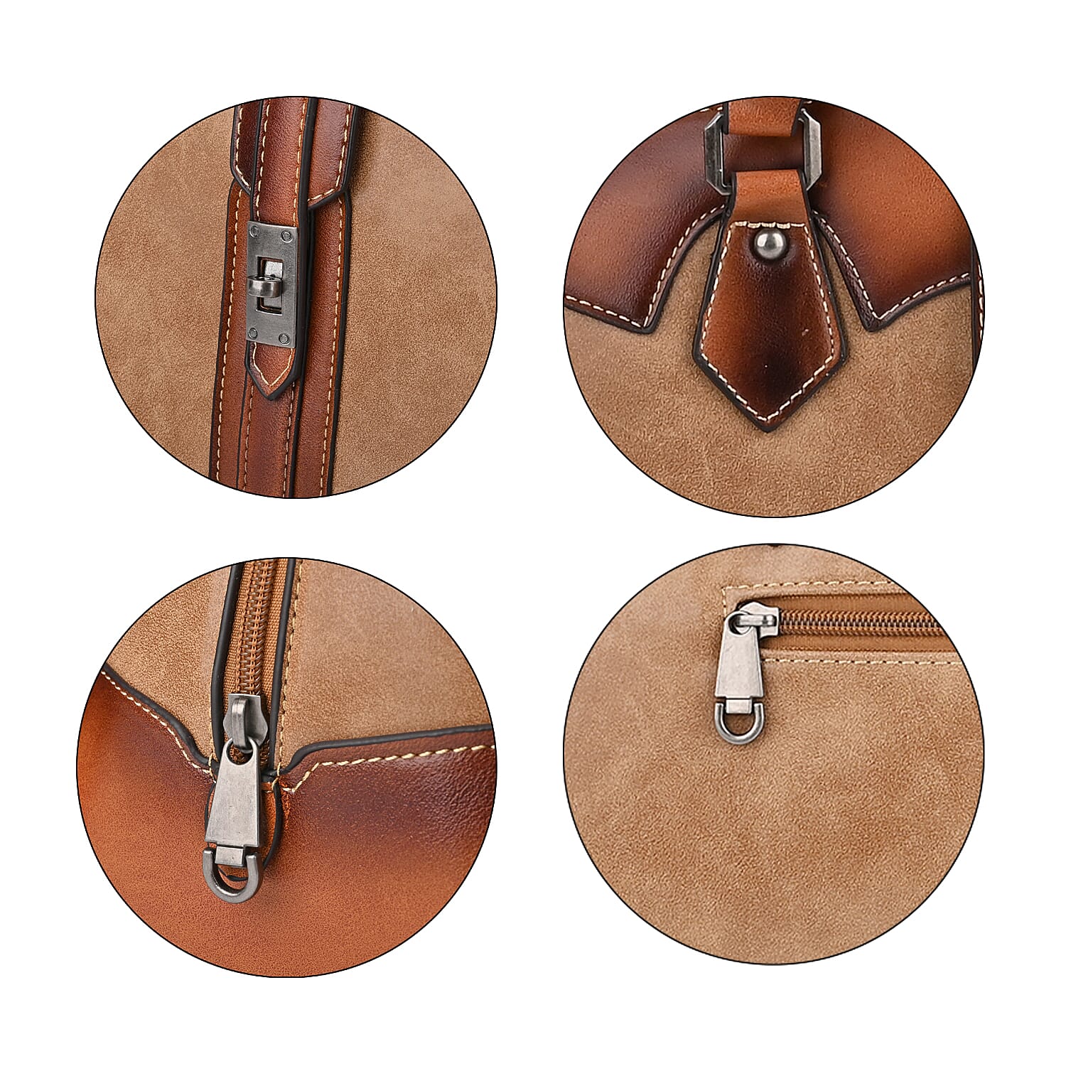 Khaki Faux Leather Crossbody Bag with Adjustable Strap