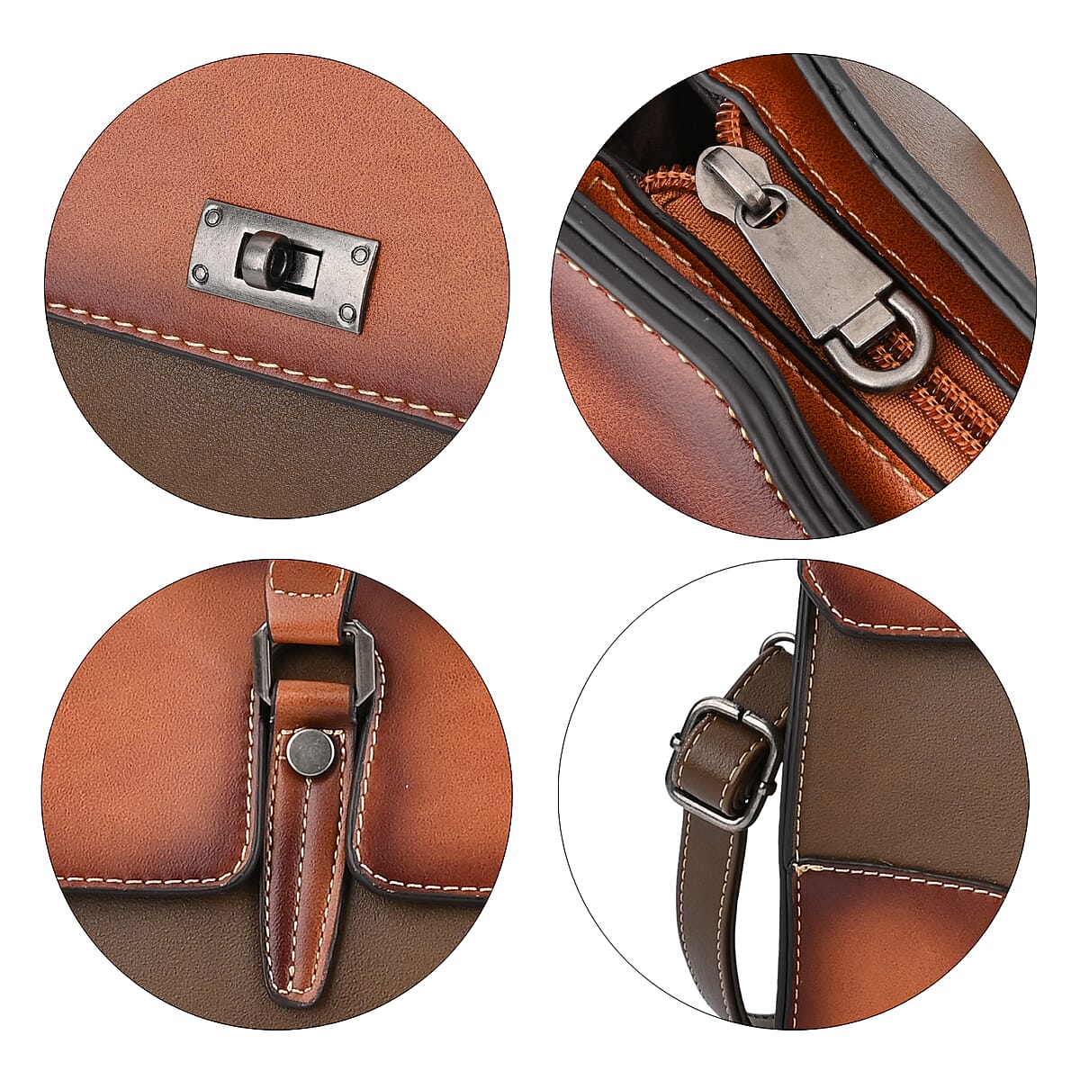 Coffee Faux Leather Crossbody Bag with Adjustable Strap image number 3