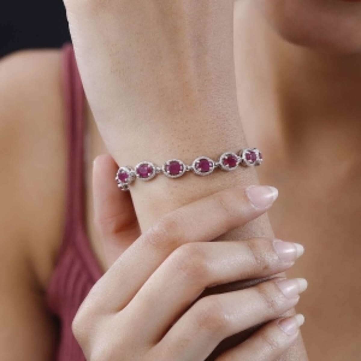 Niassa Ruby (FF) 9.00 ctw Bracelet in Platinum Over Sterling Silver (7.50 In) image number 2