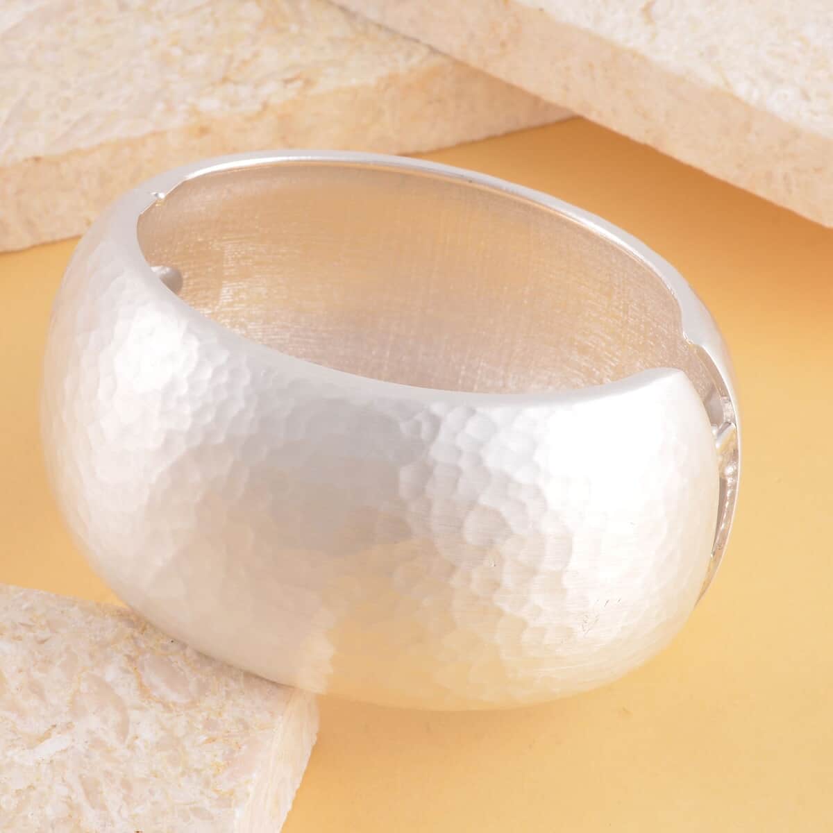 Bold Wide Bangle Bracelet in Silvertone (6.75 In) image number 1