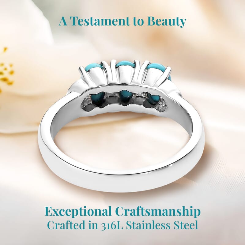 Sleeping Beauty Turquoise 3 Stone Ring in Stainless Steel (Size 10.0) 1.30 ctw