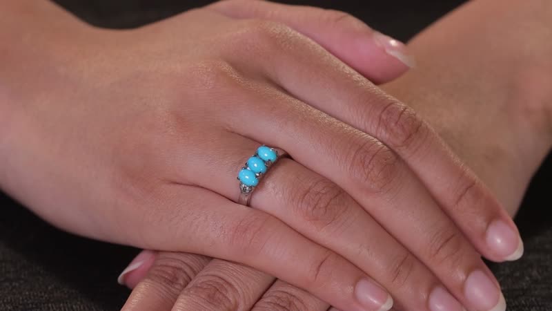 Sleeping Beauty Turquoise 3 Stone Ring in Stainless Steel 1.30 ctw