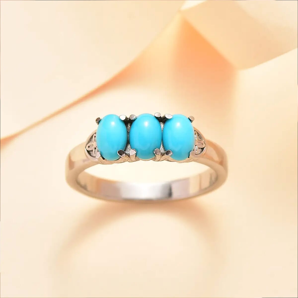 Sleeping Beauty Turquoise 3 Stone Ring in Stainless Steel (Size 7.0) 1.30 ctw image number 1