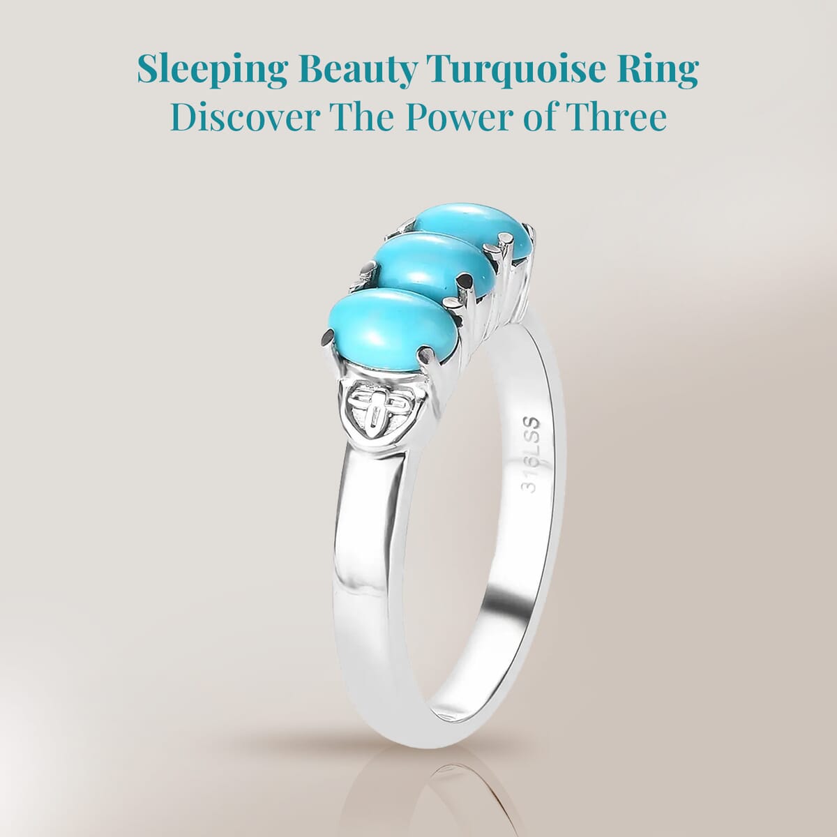 Sleeping Beauty Turquoise 3 Stone Ring in Stainless Steel (Size 7.0) 1.30 ctw image number 2