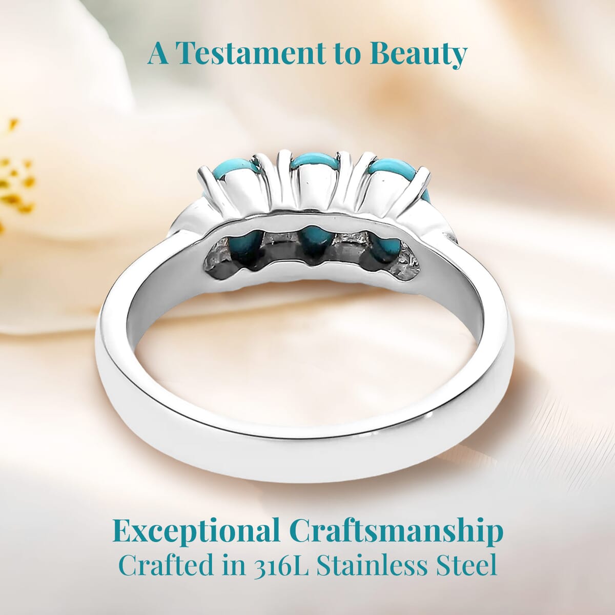 Sleeping Beauty Turquoise 3 Stone Ring in Stainless Steel (Size 7.0) 1.30 ctw image number 3