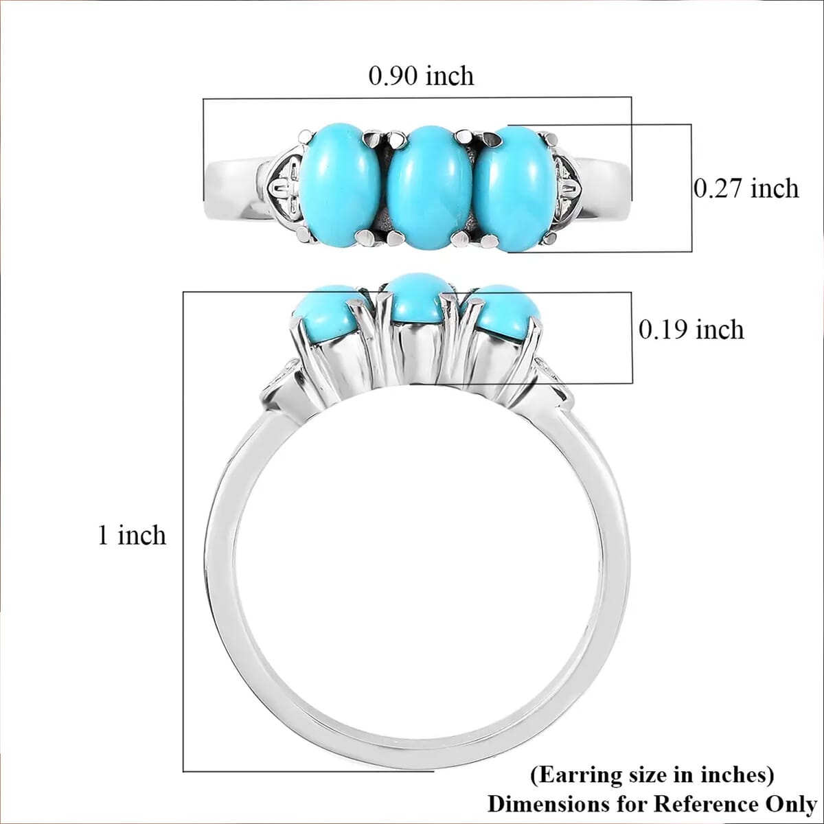 Sleeping Beauty Turquoise 3 Stone Ring in Stainless Steel (Size 7.0) 1.30 ctw image number 5
