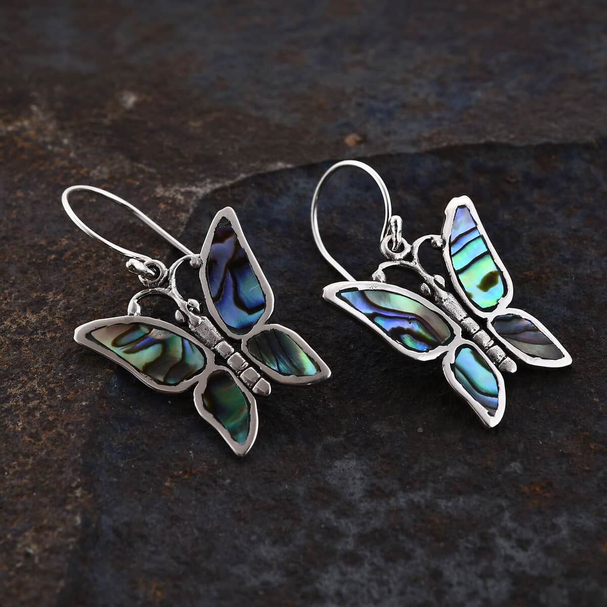 Abalone Shell Butterfly Earrings in Sterling Silver image number 1