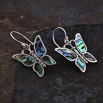 Abalone Shell Butterfly Earrings in Sterling Silver