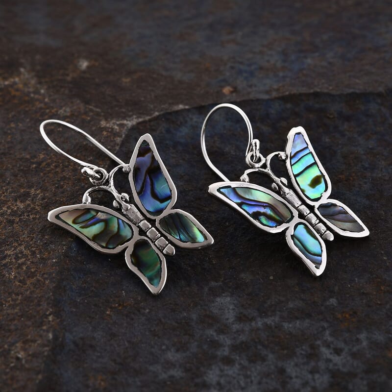 Abalone Shell Butterfly Earrings in Sterling Silver