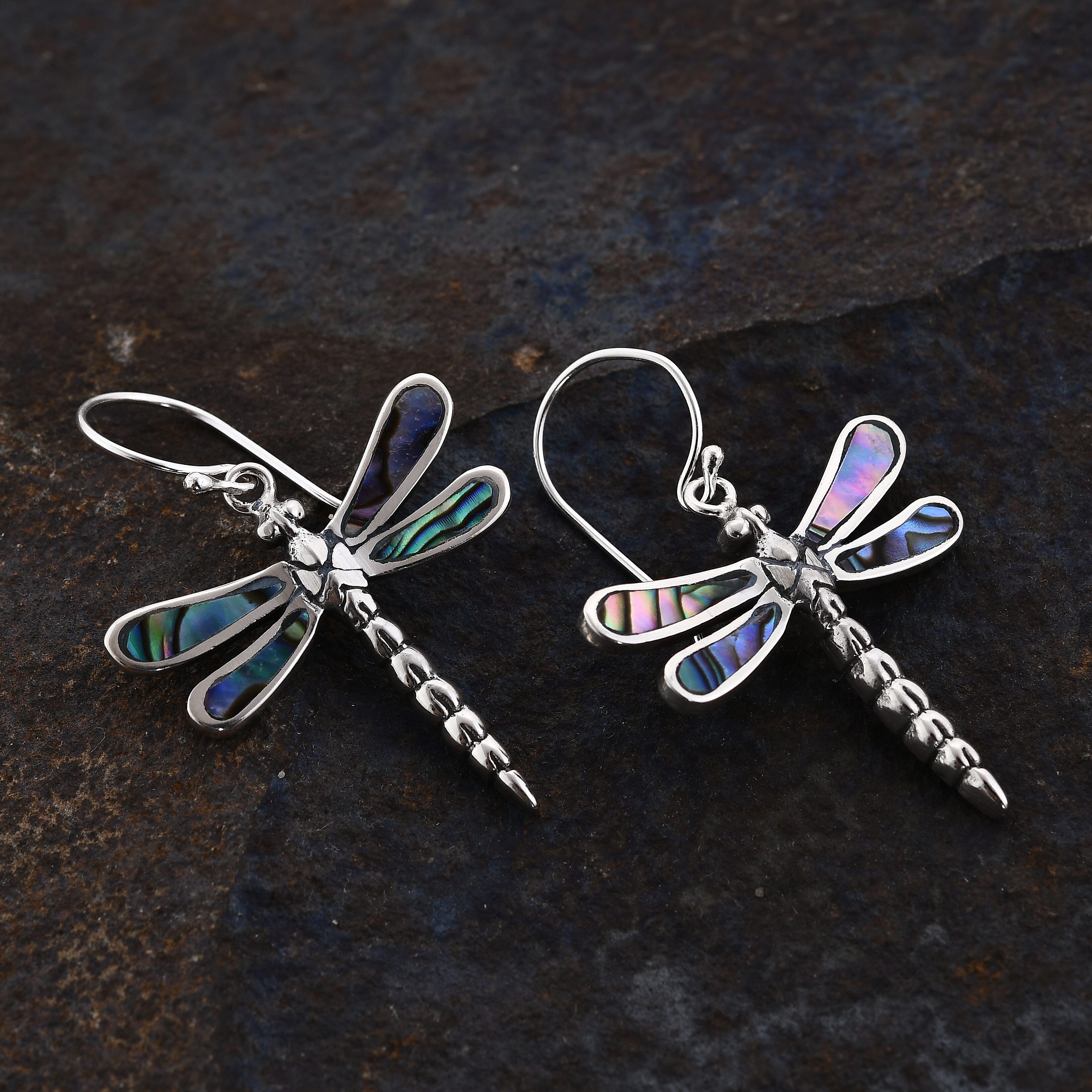 Abalone Shell Dragonfly Earrings in Sterling Silver