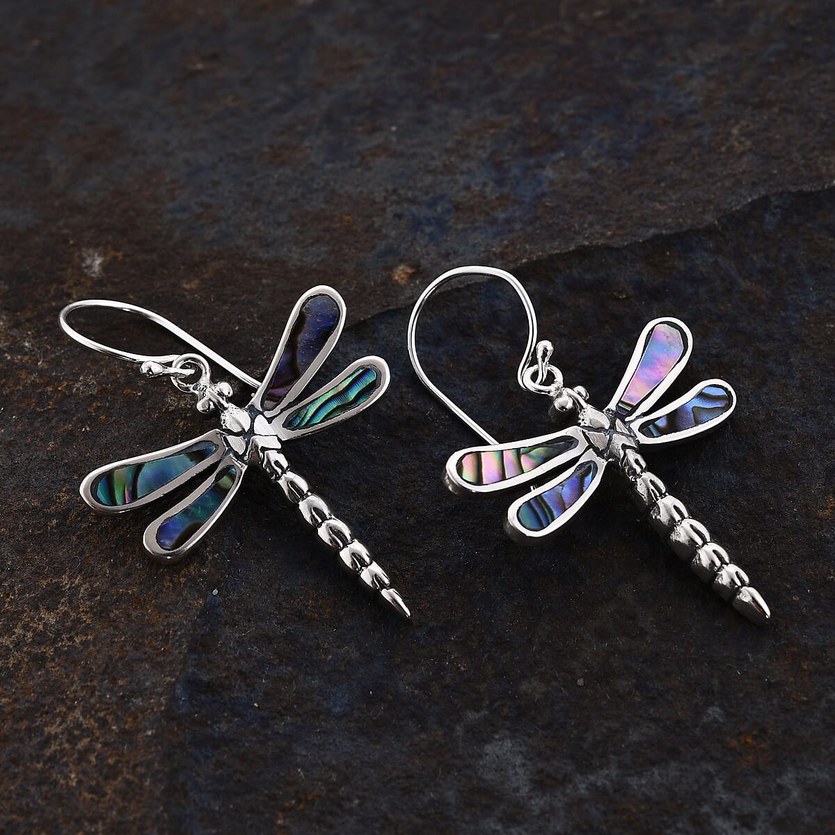 Abalone Shell Dragonfly Earrings in Sterling Silver image number 1