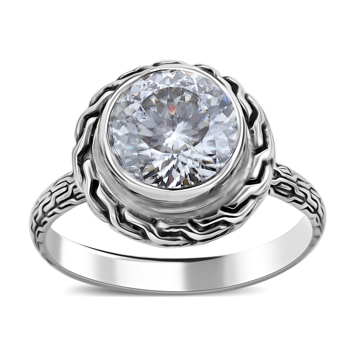 Bali Legacy 120 Facet Moissanite (Rnd 10mm) Ring in Sterling Silver (Size 6.0) 3.40 ctw image number 0