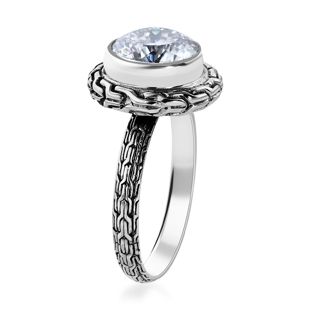 Bali Legacy 120 Facet Moissanite (Rnd 10mm) Ring in Sterling Silver (Size 6.0) 3.40 ctw image number 3