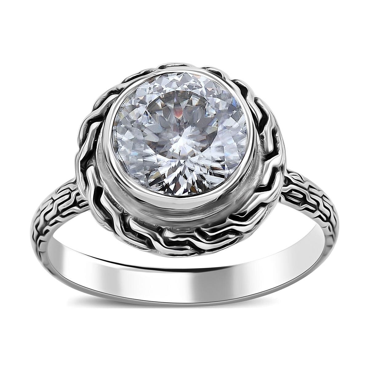 【HYERES LOR】25SS★ Essence Silver (W) Moissanite Triple NC Buy Bali Legacy 120 Facet Moissanite (Rnd 10mm) Ring in