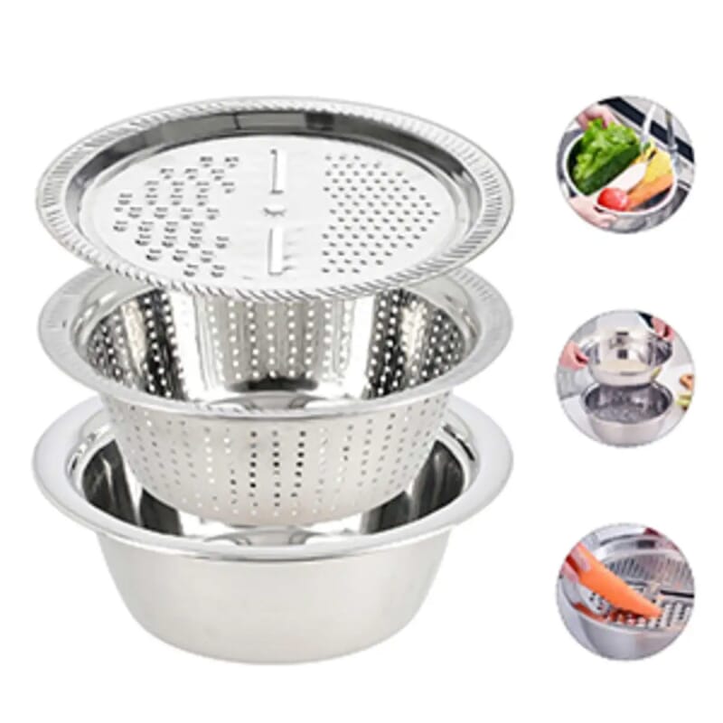Set of 3 Stainless Steel Multifunctional Grating Basin Set