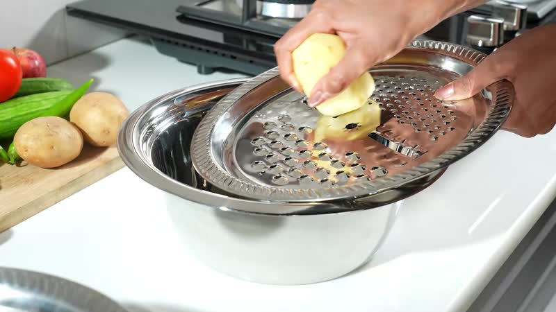 Set of 3 Stainless Steel Multifunctional Grating Basin Set