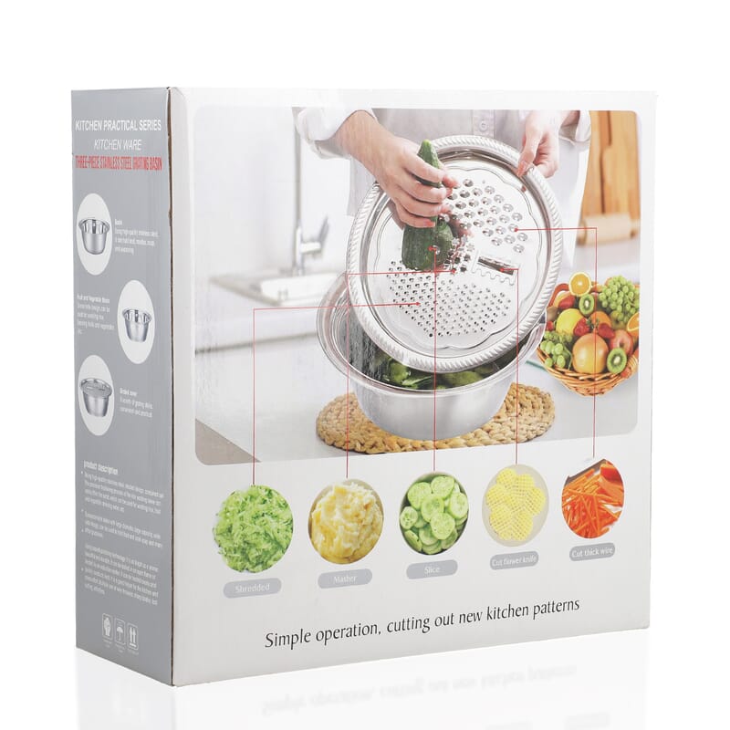 Set of 3 Stainless Steel Multifunctional Grating Basin Set