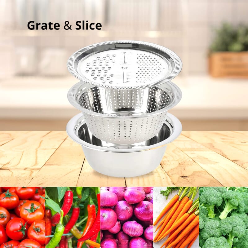 Set of 3 Stainless Steel Multifunctional Grating Basin Set