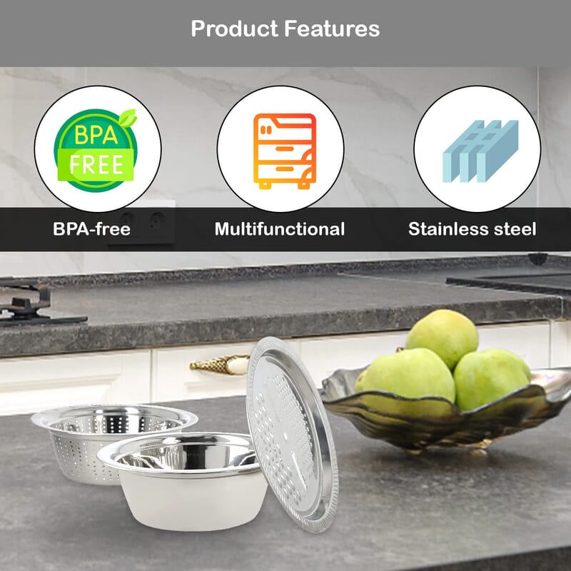 Set of 3 Stainless Steel Multifunctional Grating Basin Set
