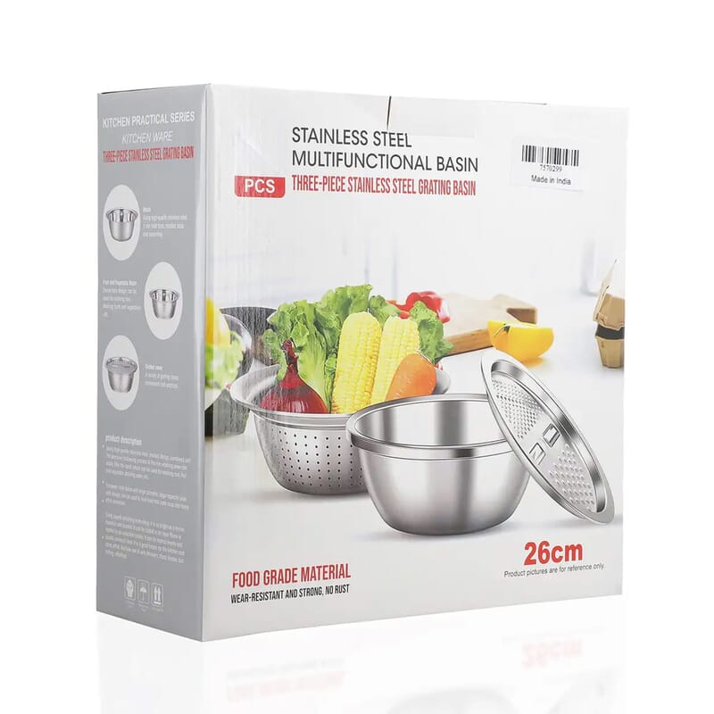 Set of 3 Stainless Steel Multifunctional Grating Basin Set