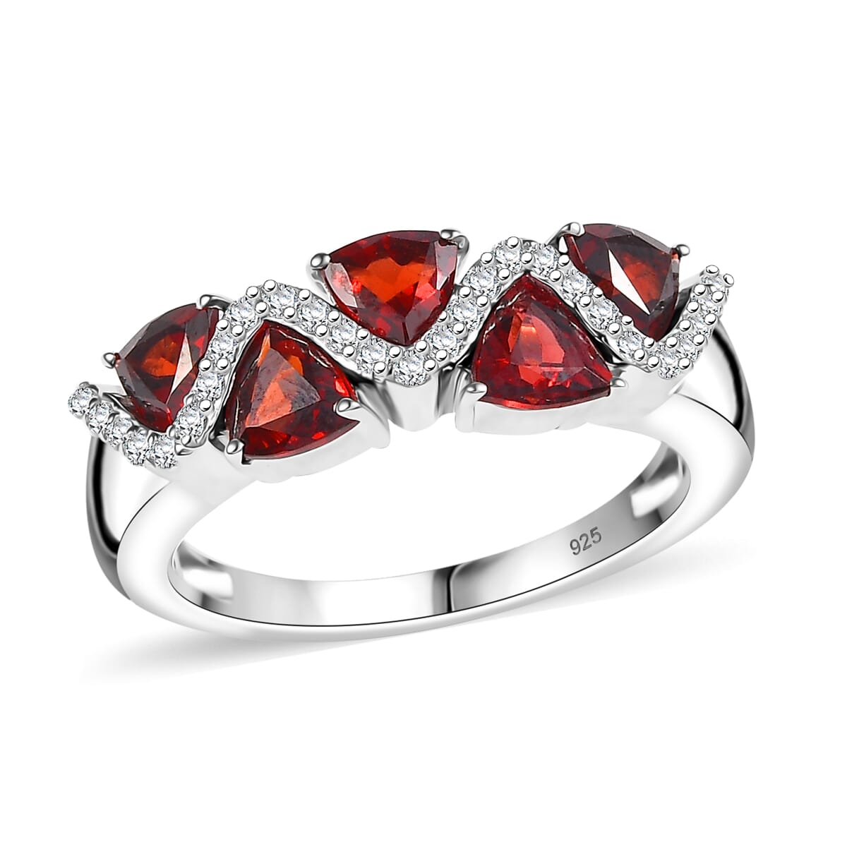 Premium Mozambique Garnet, Simulated Diamond Ring in Rhodium Over Sterling Silver (Size 7.0) 2.10 ctw image number 0