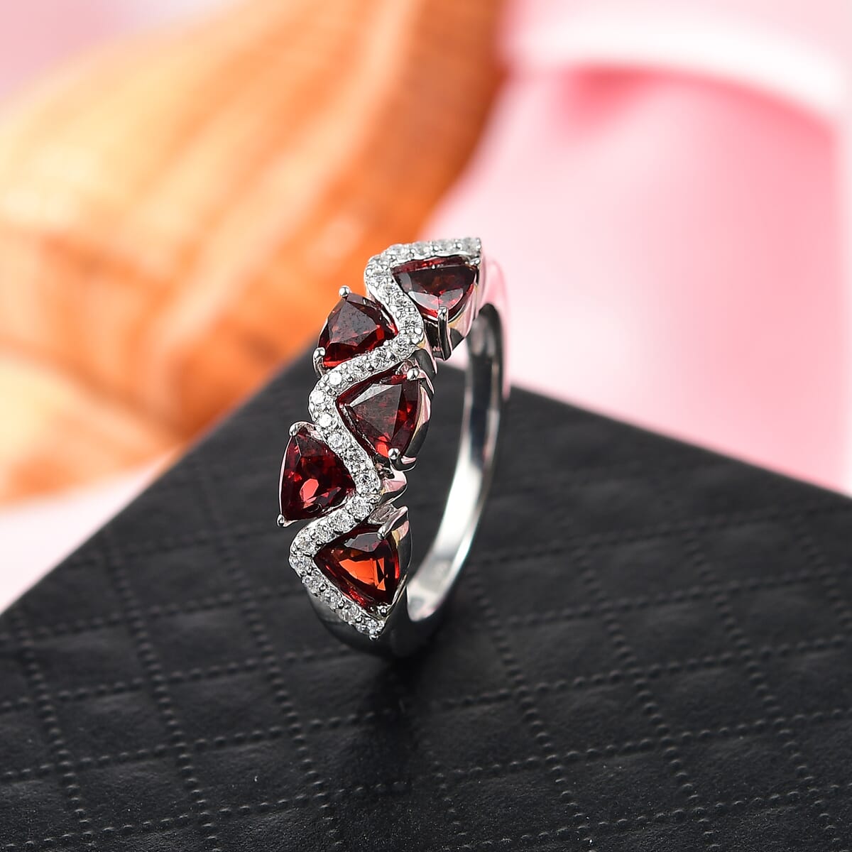 Premium Mozambique Garnet, Simulated Diamond Ring in Rhodium Over Sterling Silver (Size 7.0) 2.10 ctw image number 1
