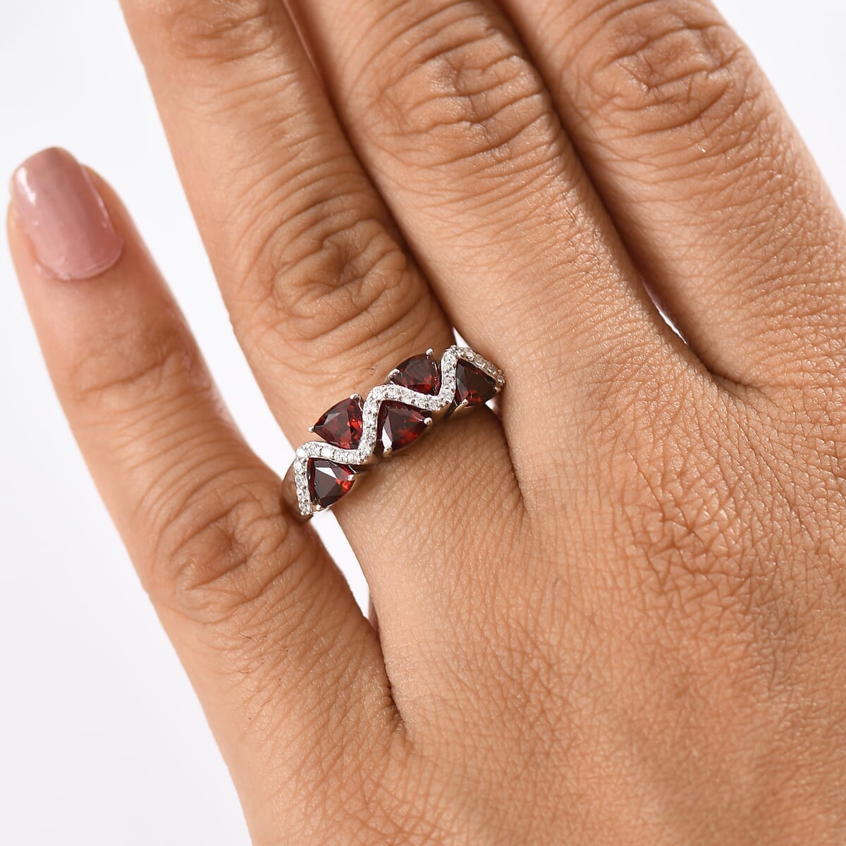Premium Mozambique Garnet, Simulated Diamond Ring in Rhodium Over Sterling Silver (Size 7.0) 2.10 ctw image number 2