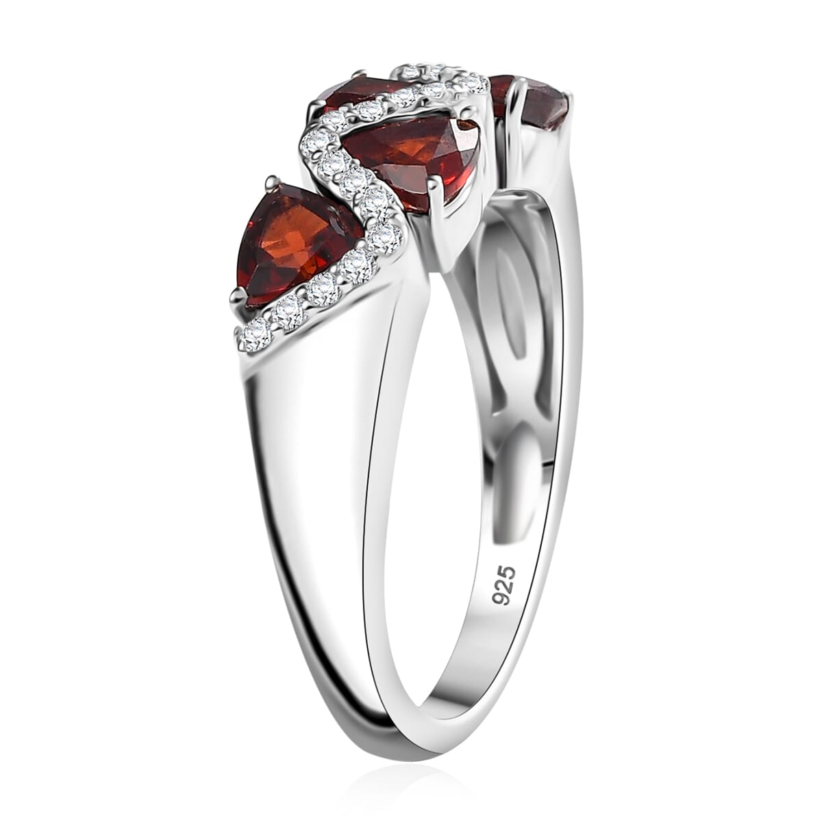 Premium Mozambique Garnet, Simulated Diamond Ring in Rhodium Over Sterling Silver (Size 7.0) 2.10 ctw image number 3