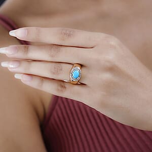 Sleeping Beauty Turquoise and White Zircon 1.65 ctw Solitaire Ring in 14K Yellow Gold Over Sterling Silver (Size 8.0) (5.97 g)