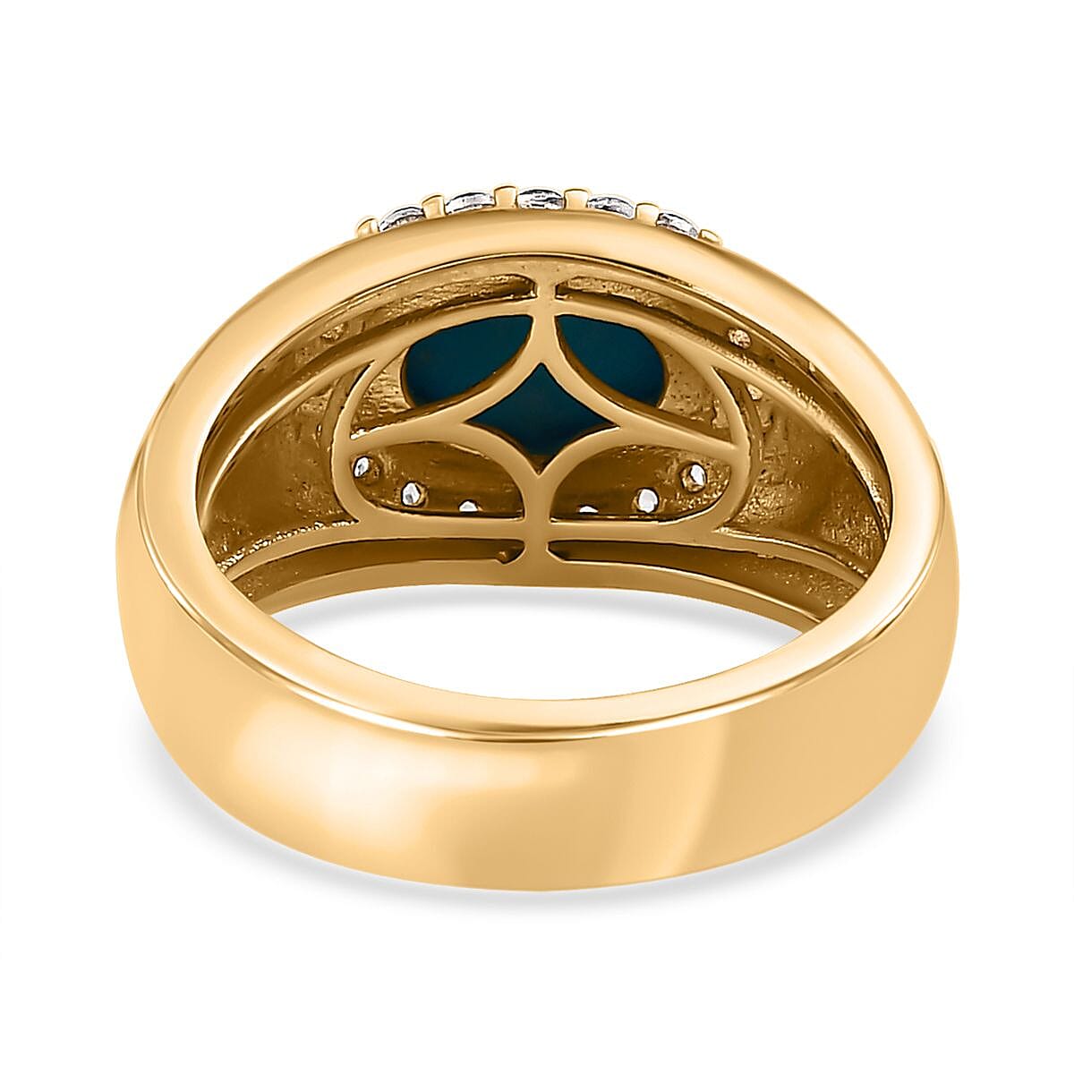 Sleeping Beauty Turquoise and White Zircon 1.65 ctw Solitaire Ring in 14K Yellow Gold Over Sterling Silver (Size 8.0) (5.97 g) image number 5