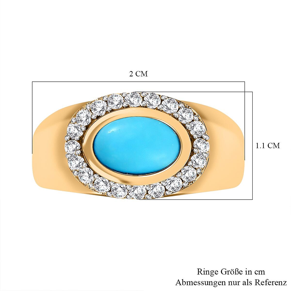 Sleeping Beauty Turquoise and White Zircon 1.65 ctw Solitaire Ring in 14K Yellow Gold Over Sterling Silver (Size 8.0) (5.97 g) image number 6