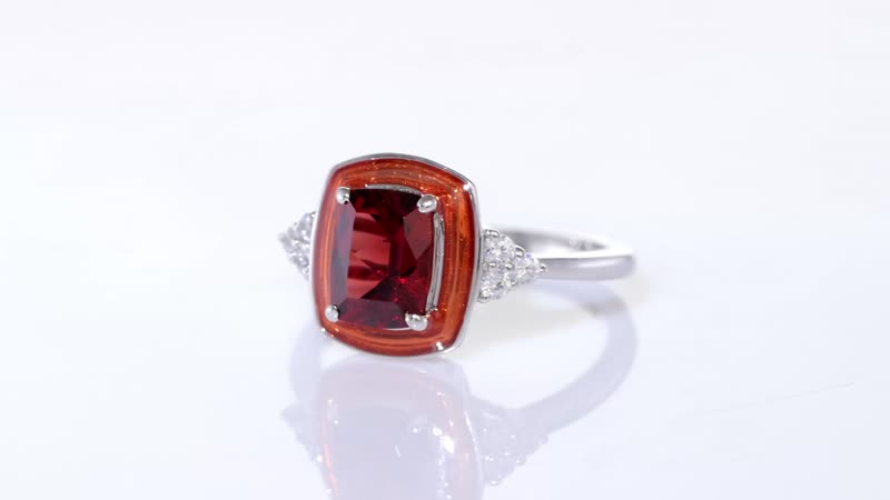 Premium Mozambique Garnet, Simulated Diamond Ring in Rhodium Over Sterling Silver (Size 7) 1.90 ctw