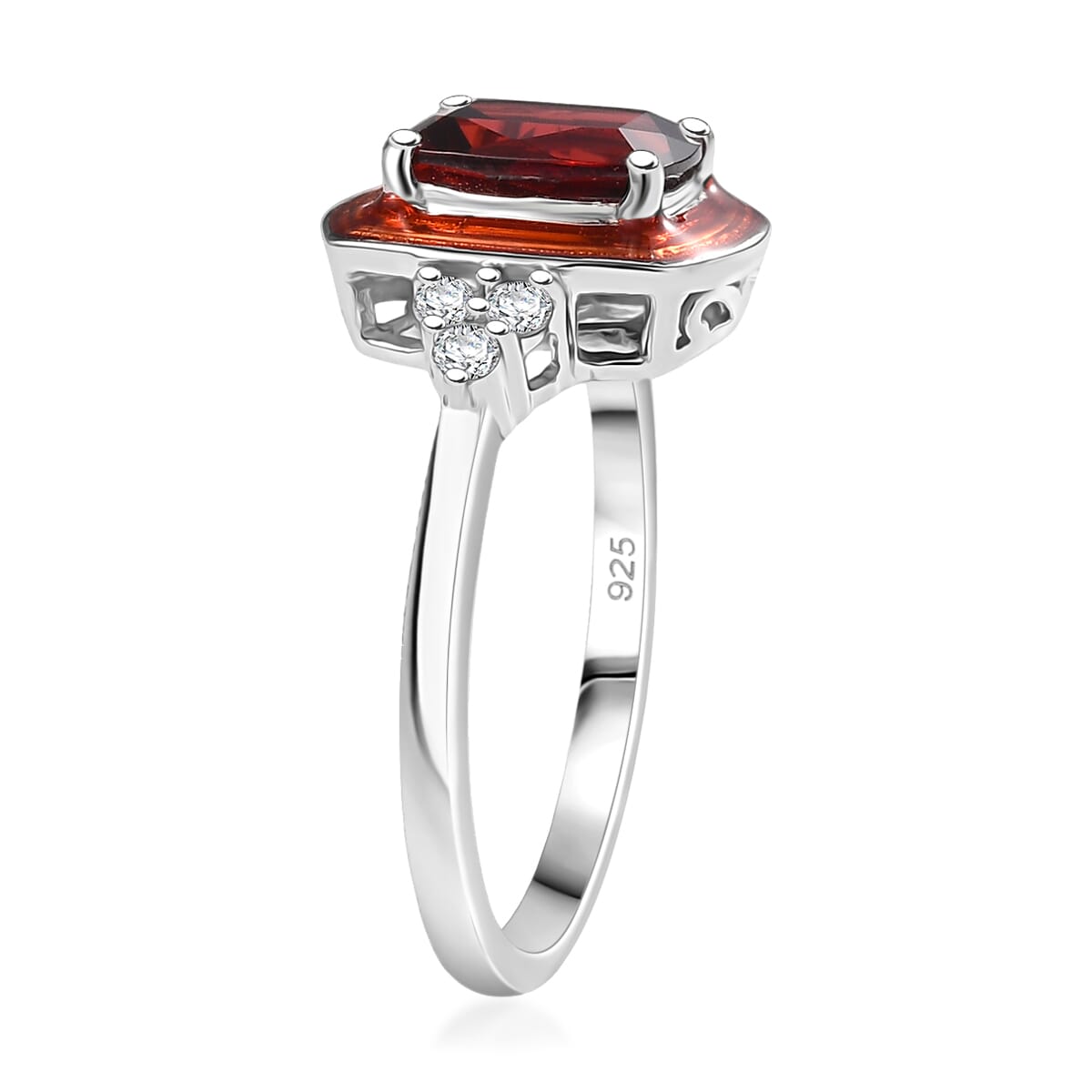 Premium Mozambique Garnet, Simulated Diamond Ring in Rhodium Over Sterling Silver (Size 7) 1.90 ctw image number 3