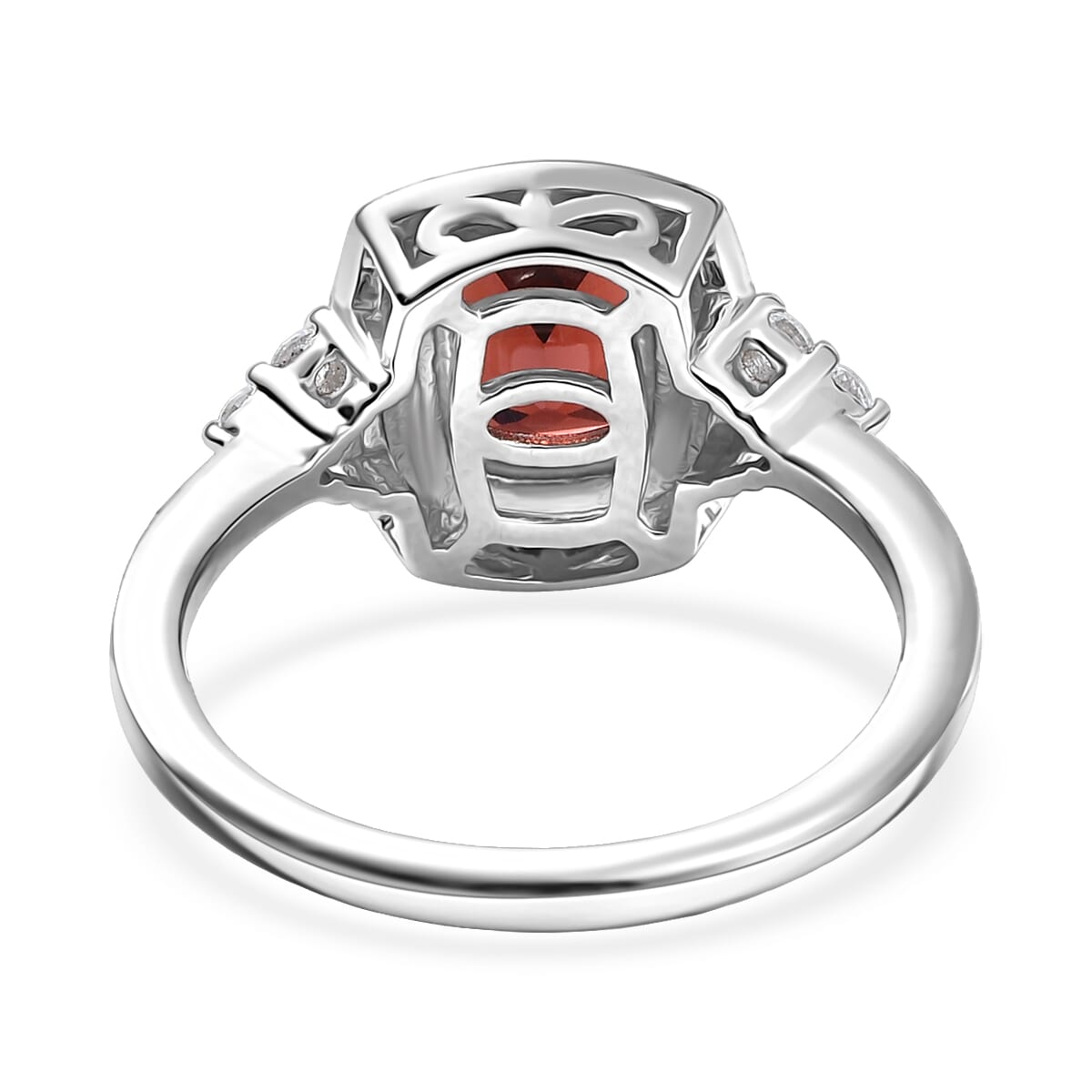 Premium Mozambique Garnet, Simulated Diamond Ring in Rhodium Over Sterling Silver (Size 7) 1.90 ctw image number 4