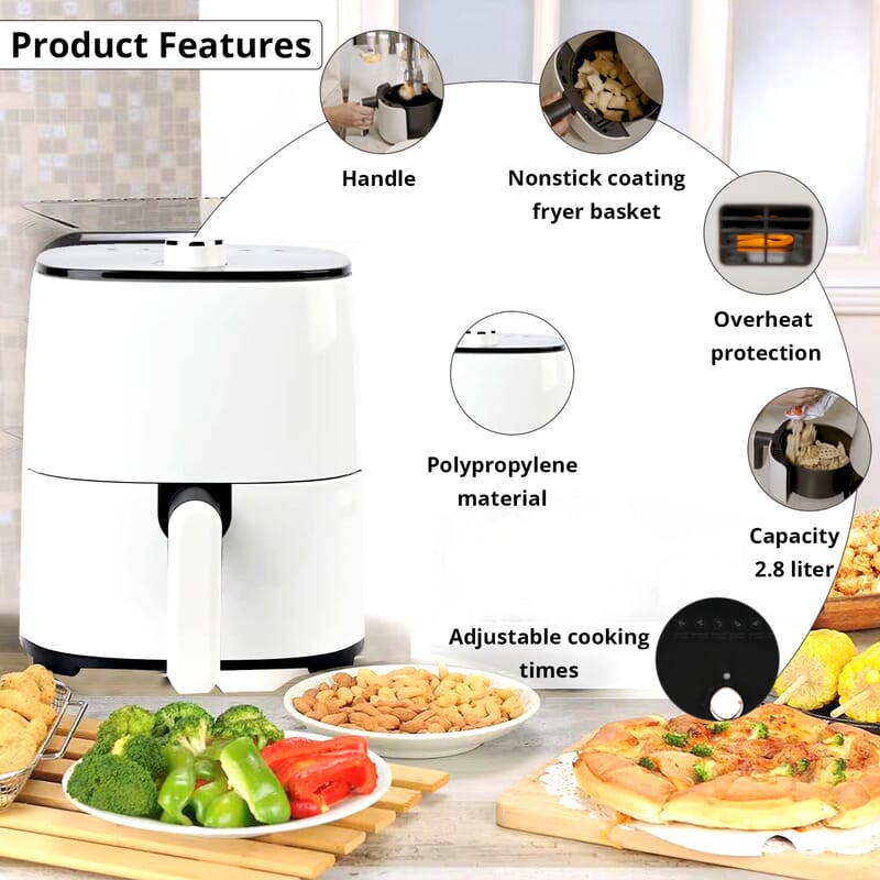 Homesmart Air Fryer with Nonstick Coating Tray 2.8L Airfryer Oven Healthy Cooking With Overheat Protection, Temperature & Timer Control (1000W)